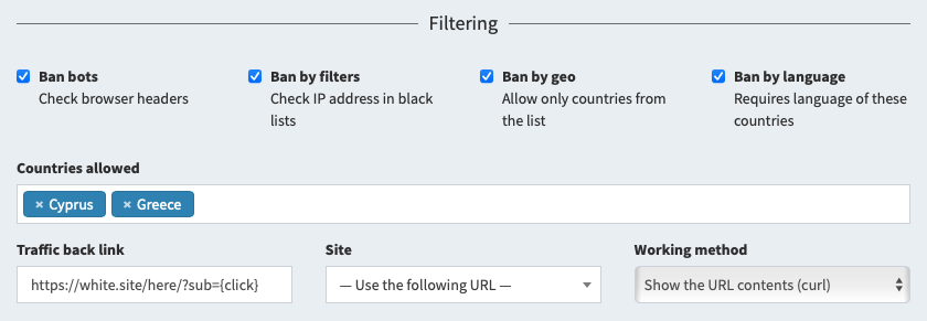 Filter settings